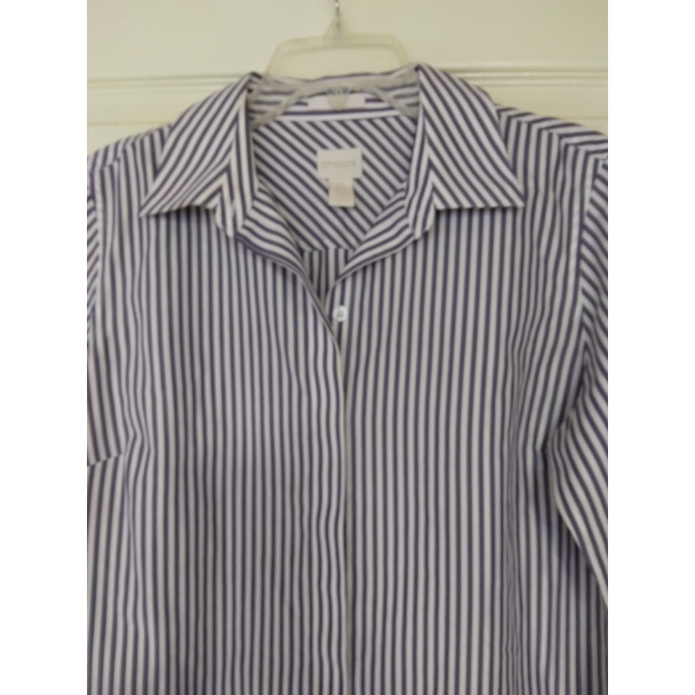 Chico no iron striped buttondow blouse gold thread crystal button sleeves collar